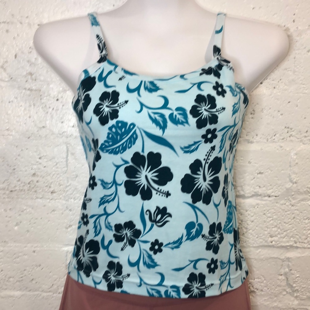 Hibiscus Collection Hawaii Teal Floral Tank Top Size Medium